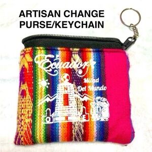 ECUADOR wool mini coin purse w/keychain from south america size 4x4 NWOT
